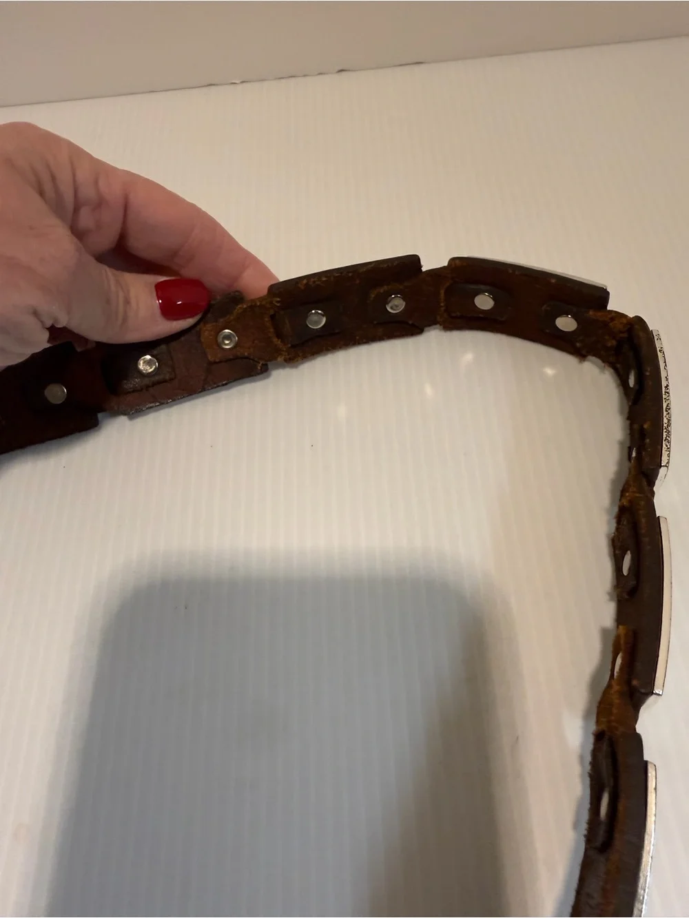 Vintage Western Ranger Belt Size 34 Brown Leather Silver Segment Plaque Concho